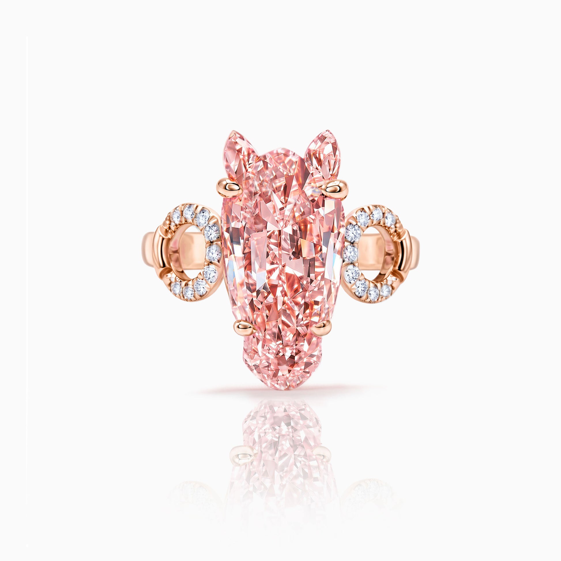3 carat Equestrian Horse Pink Diamond Rose Gold Ring with Horseshoe | Robin Woolard