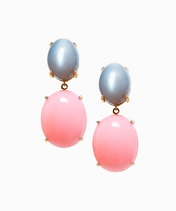 Pink Opal & Grey Moonstone Yellow Gold Earrings