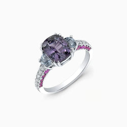 Purple Spinel & Pink Sapphires White Gold Ring