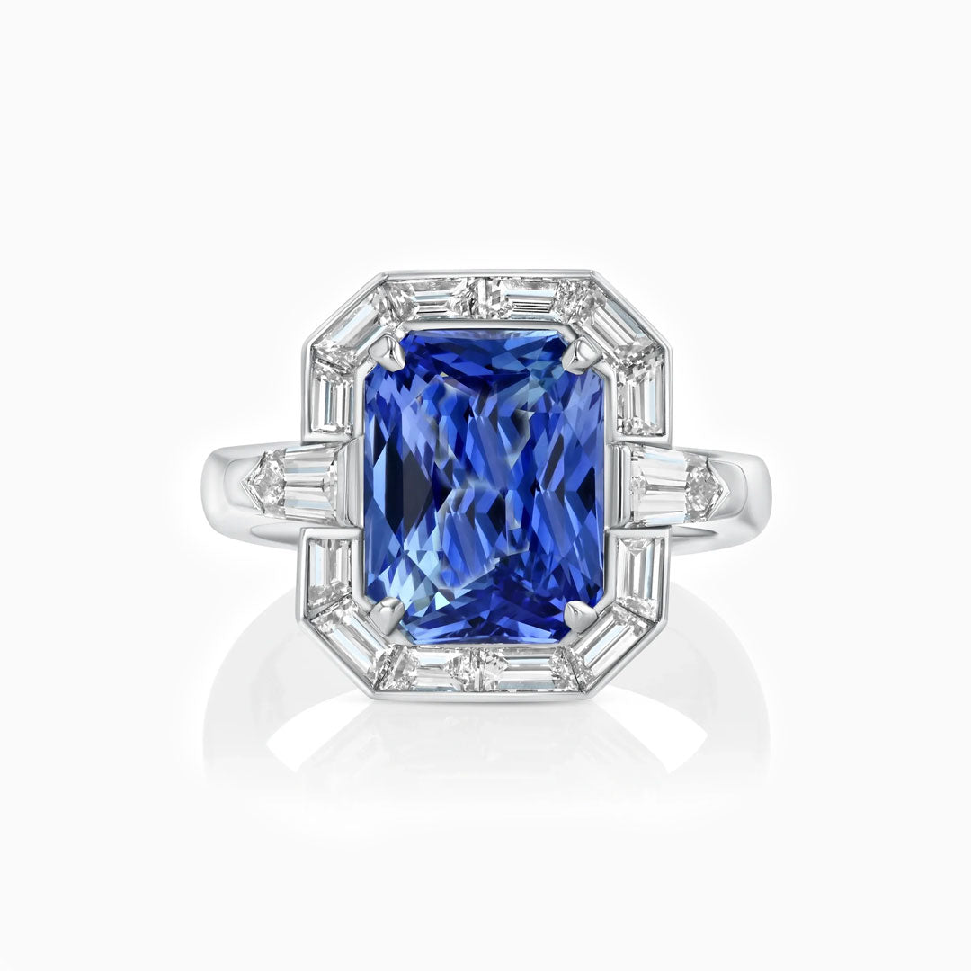 5.01carat Radiant Cut Sapphire & Diamonds Platinum Ring