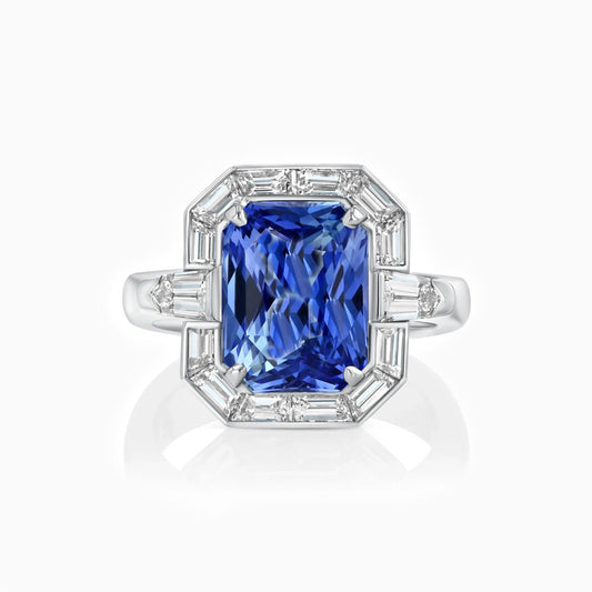 Radiant Cut Sapphire & Diamonds Platinum Ring