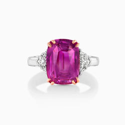 Raspberry Pink Sapphire and Diamonds Platinum Ring