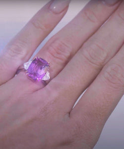Raspberry Pink Sapphire and Diamonds Platinum Ring