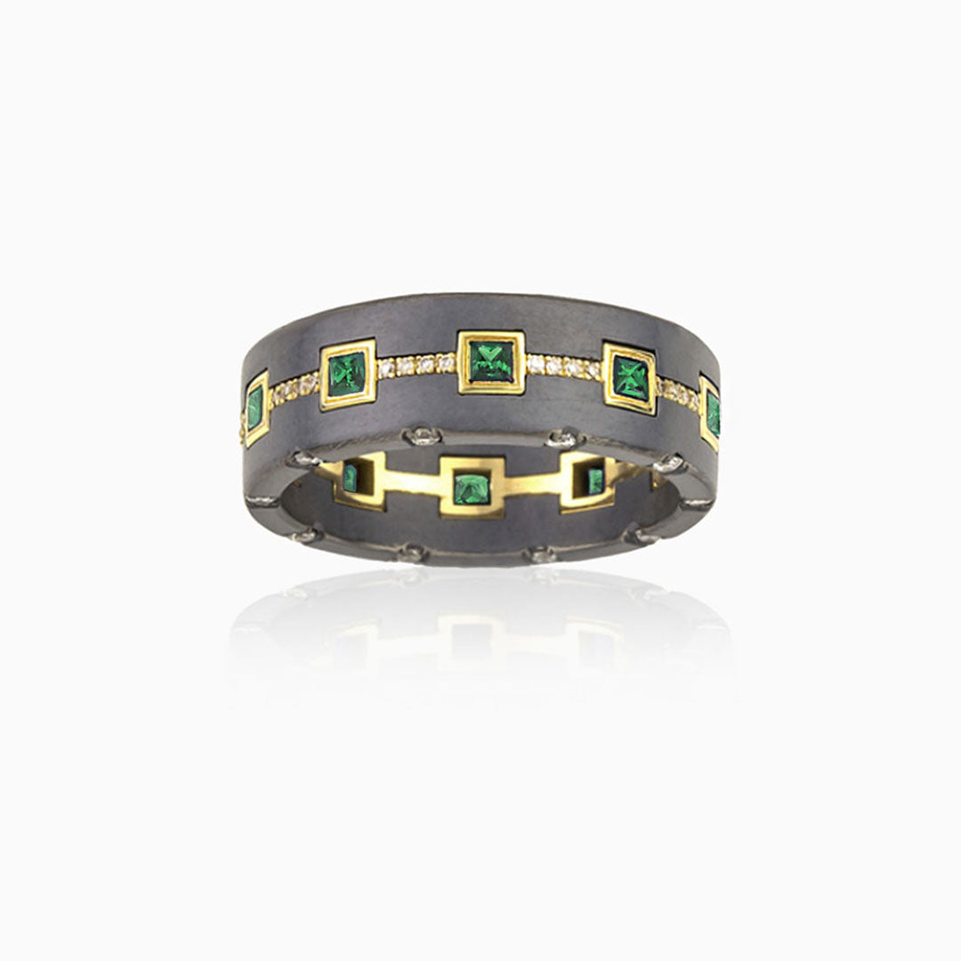 Titanium Emerald & Diamond Band