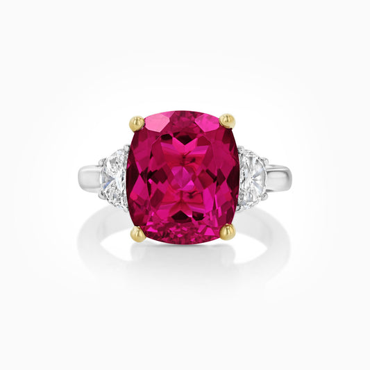 Cushion Rubellite & Diamond White Gold Ring