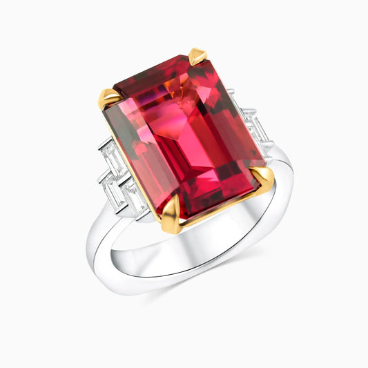 Rubellite Diamond White Gold Ring on a white background 