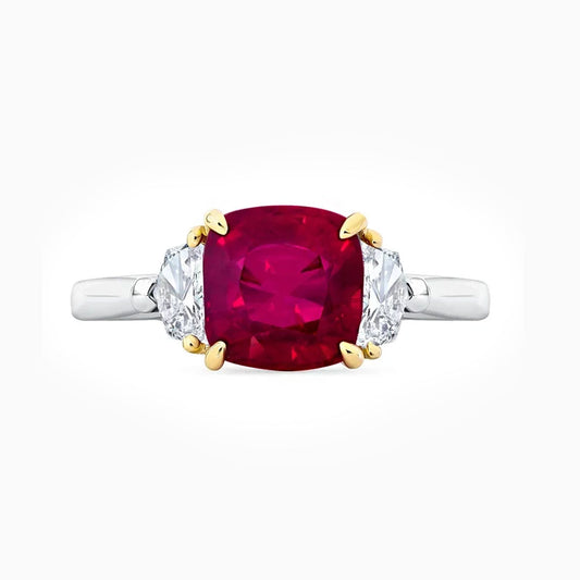 Unheated Ruby & Diamond Platinum Ring