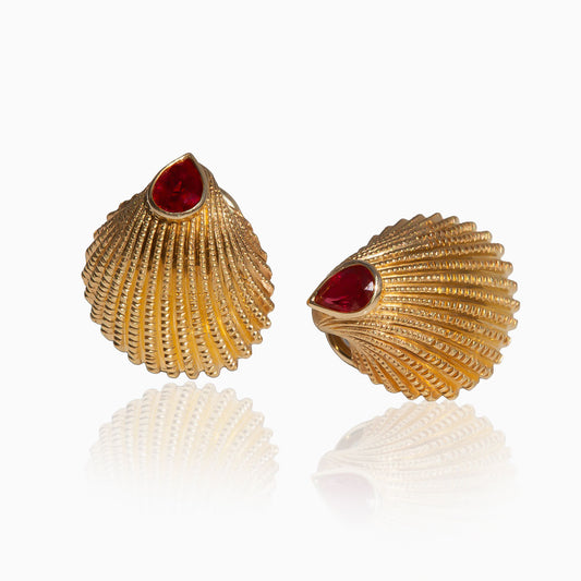 Ruby Shell Gold Earrings