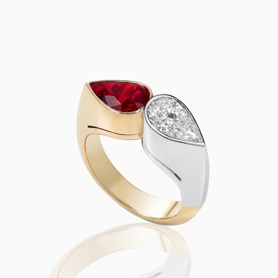 Ice and Fire Ruby & Diamond Gold Ring