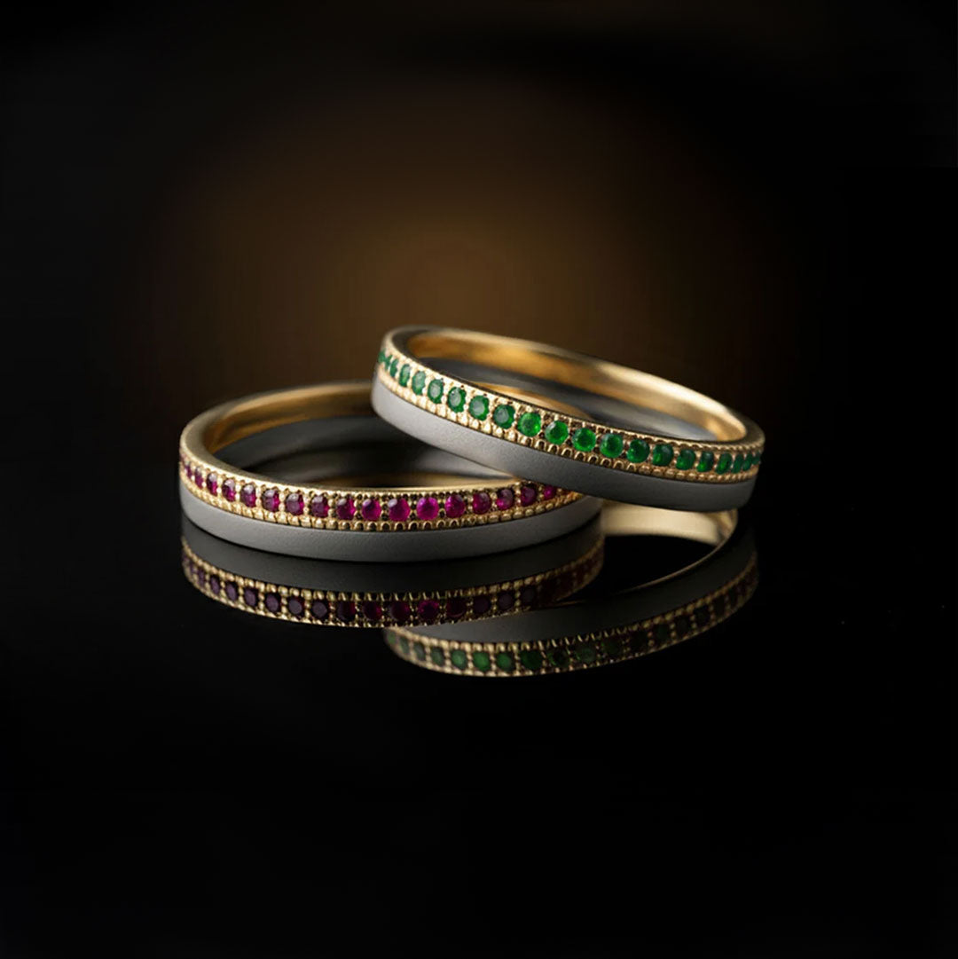 Titanium & Yellow Gold Ruby Band
