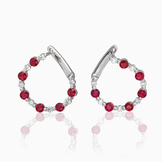 Ruby & Diamond Round Hoop Earrings