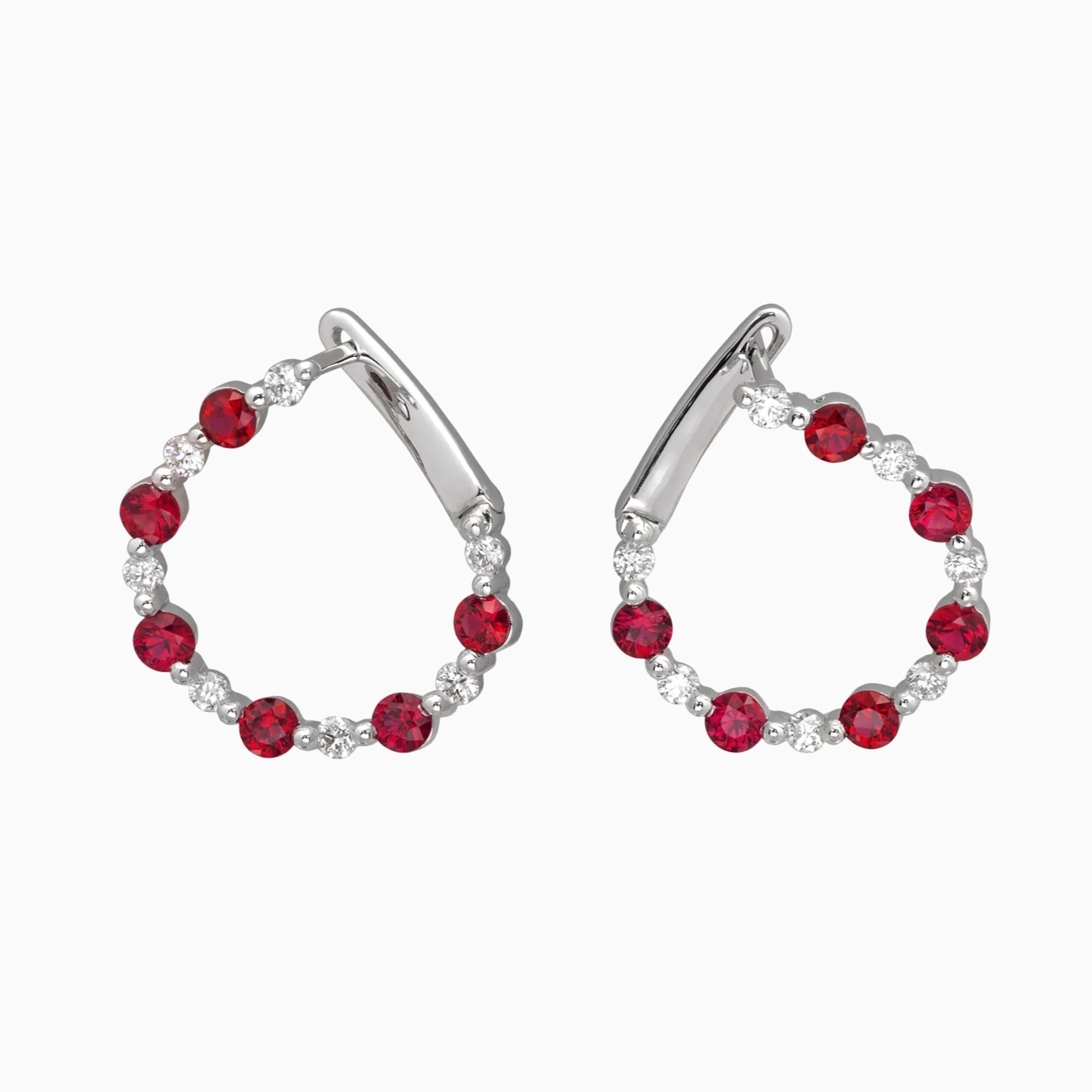 Ruby & Diamond Round Hoop Earrings on a white background