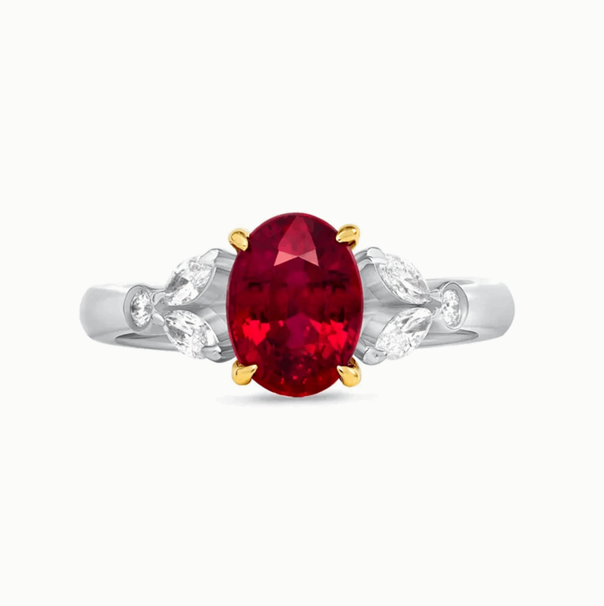 Ruby & Diamonds Platinum Ring on a white background