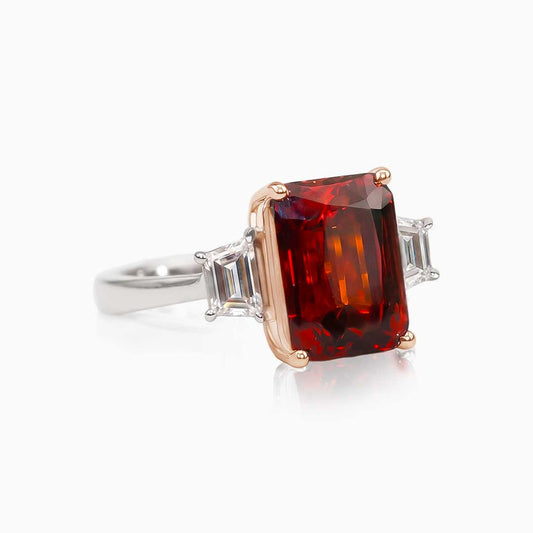 Spessartite Garnet & Diamond Platinum Ring