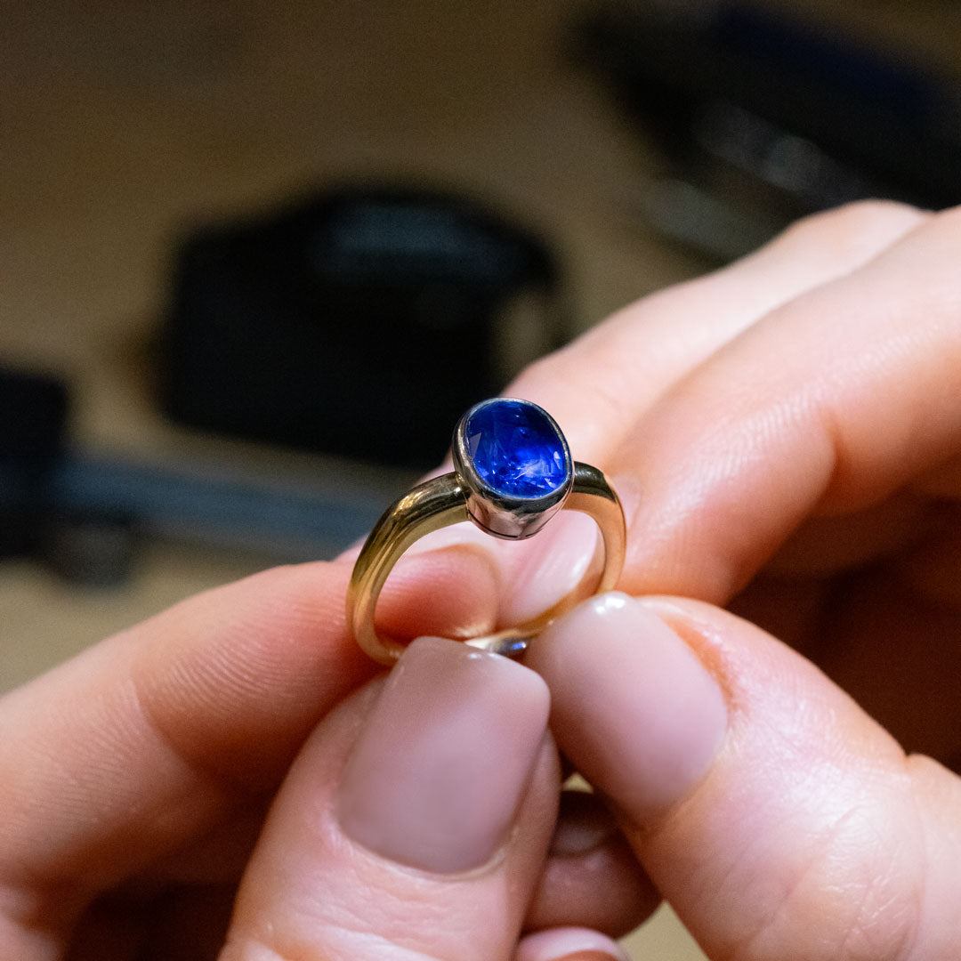 Blue Sapphire Platinum & Yellow Gold Ring