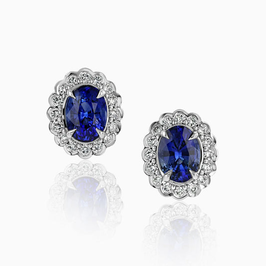Blue Sapphires & Diamonds Platinum Earrings