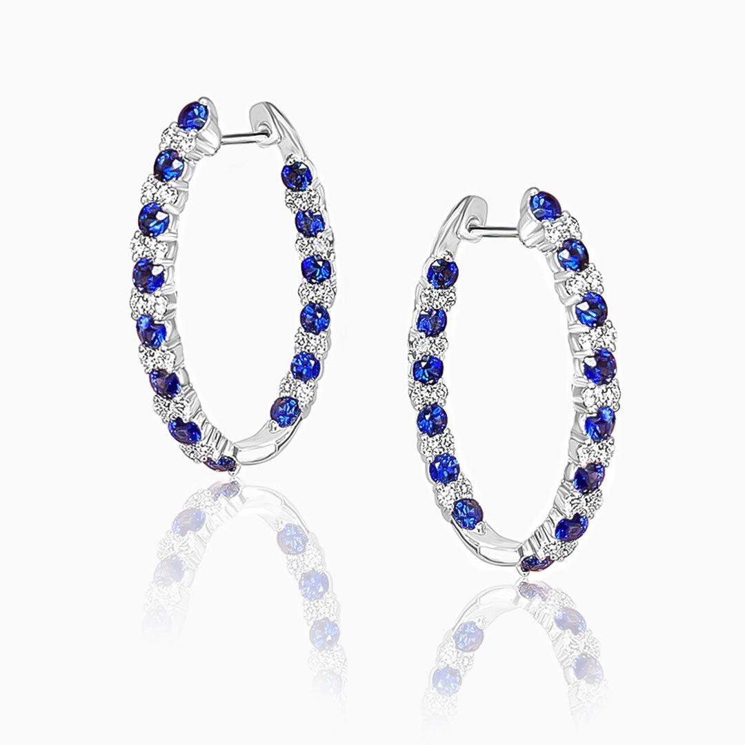 Sapphire and Diamond Hoop Earrings