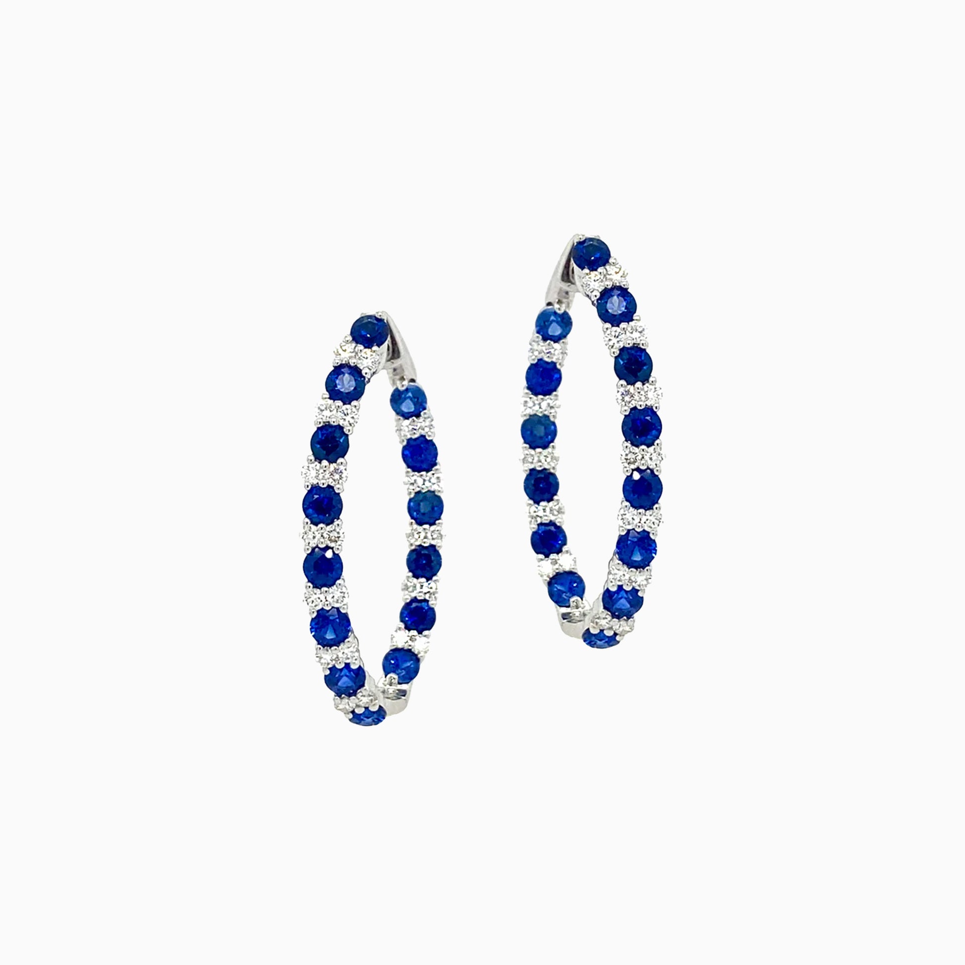 Sapphire and Diamond Hoop Earrings on a white background