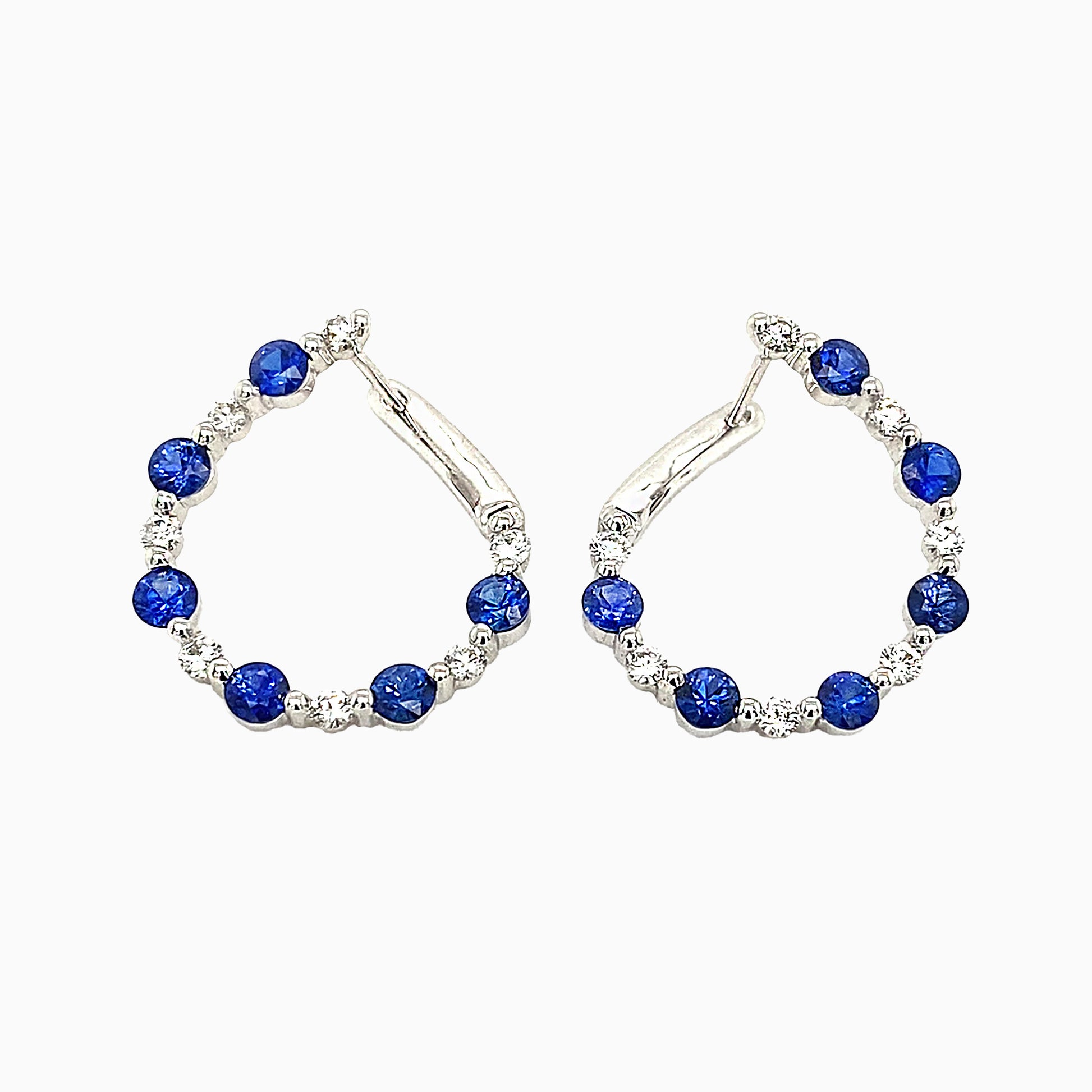 Sapphire & Diamond Round Hoop Earrings on a white background