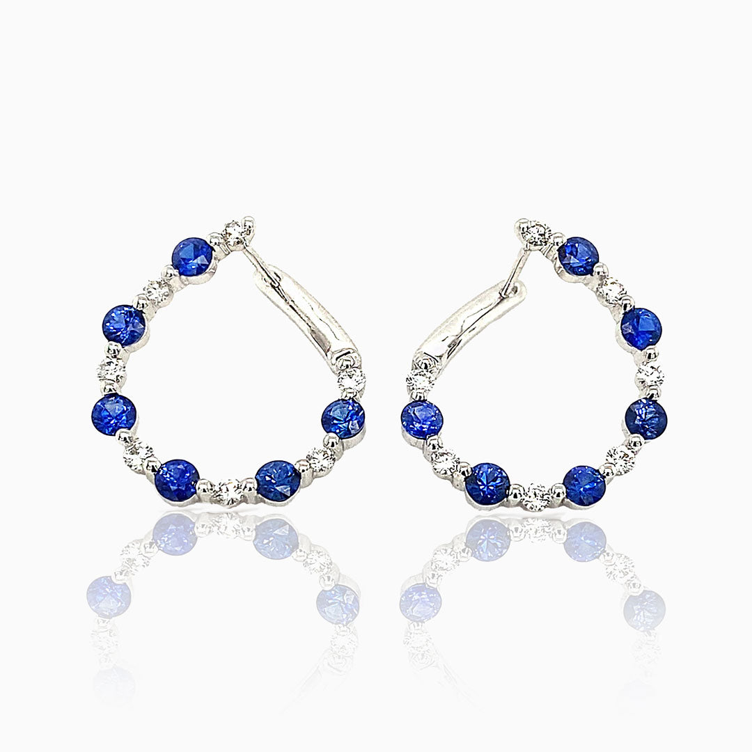 Sapphire & Diamond Round Hoop Earrings
