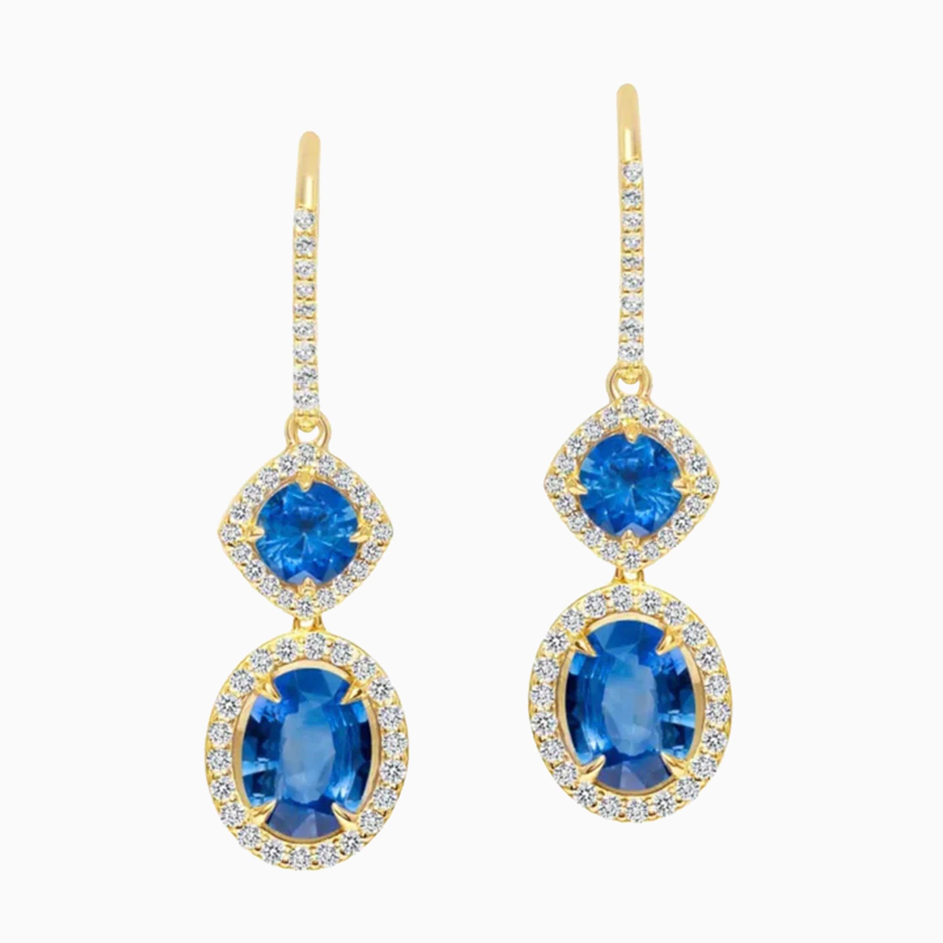 Sapphire & Diamonds Gold Earrings on a white background