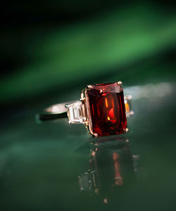 Spessartite Garnet & Diamond Platinum Ring