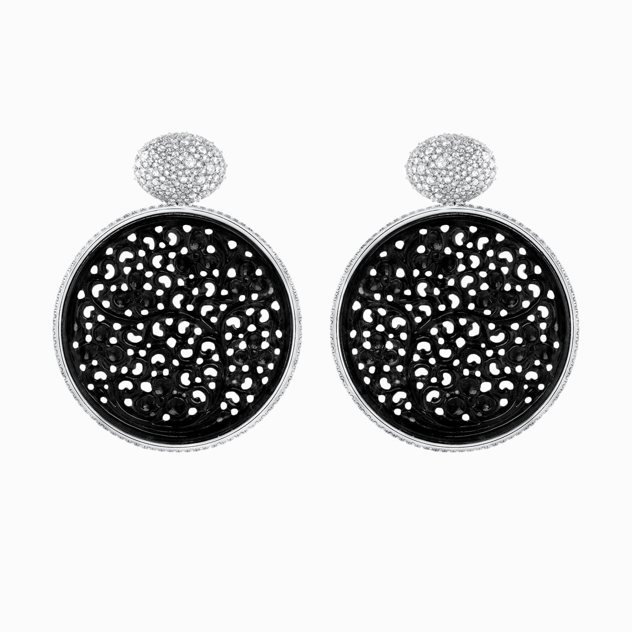 Small Black Jade Diamond Gold Earrings on a white background