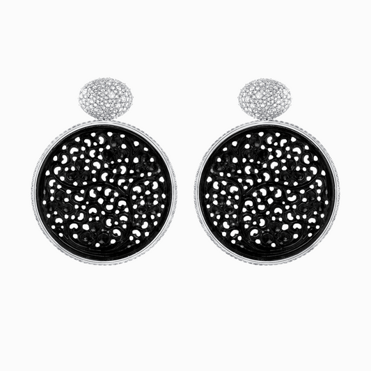 Small Black Jade Diamond Gold Earrings on a white background