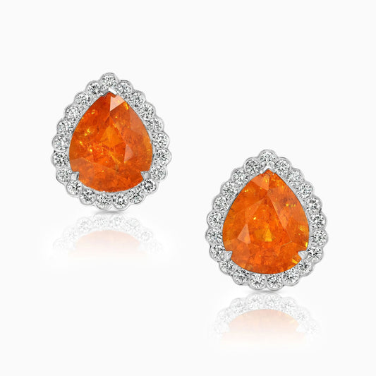 Mandarin Spessartite Garnet & Diamond Platinum Earrings