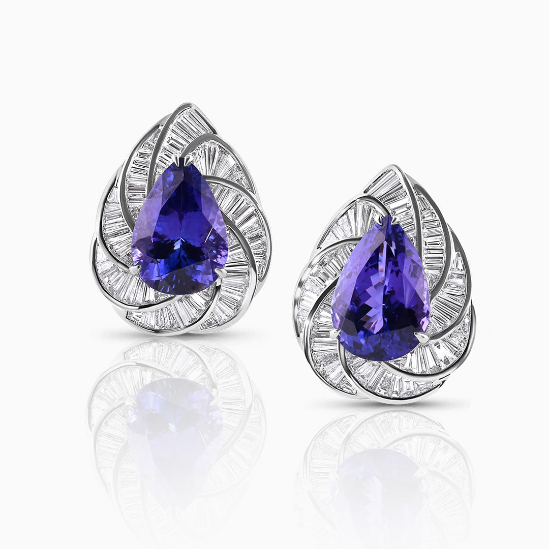 21 Carat Pear Shape Tanzanite & Diamonds Earrings