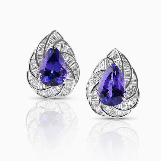 21 Carat Pear Shape Tanzanite & Diamonds Earrings