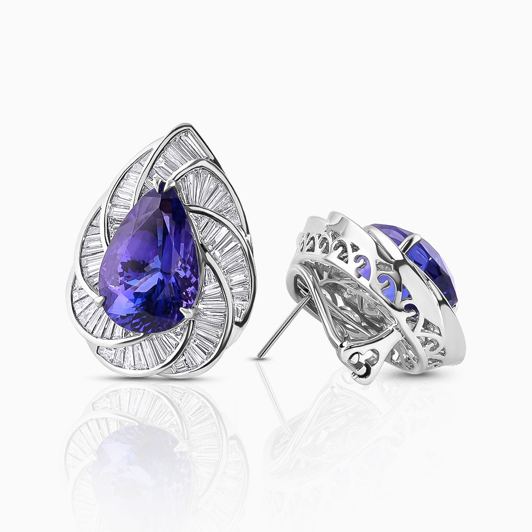 21 Carat Pear Shape Tanzanite & Diamonds Earrings