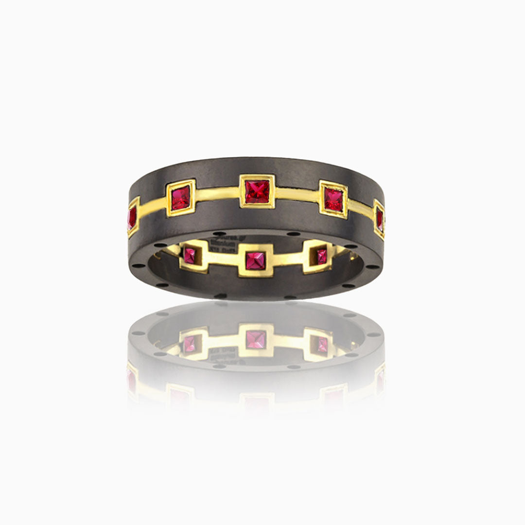 Black Titanium & Yellow Gold Ruby Band