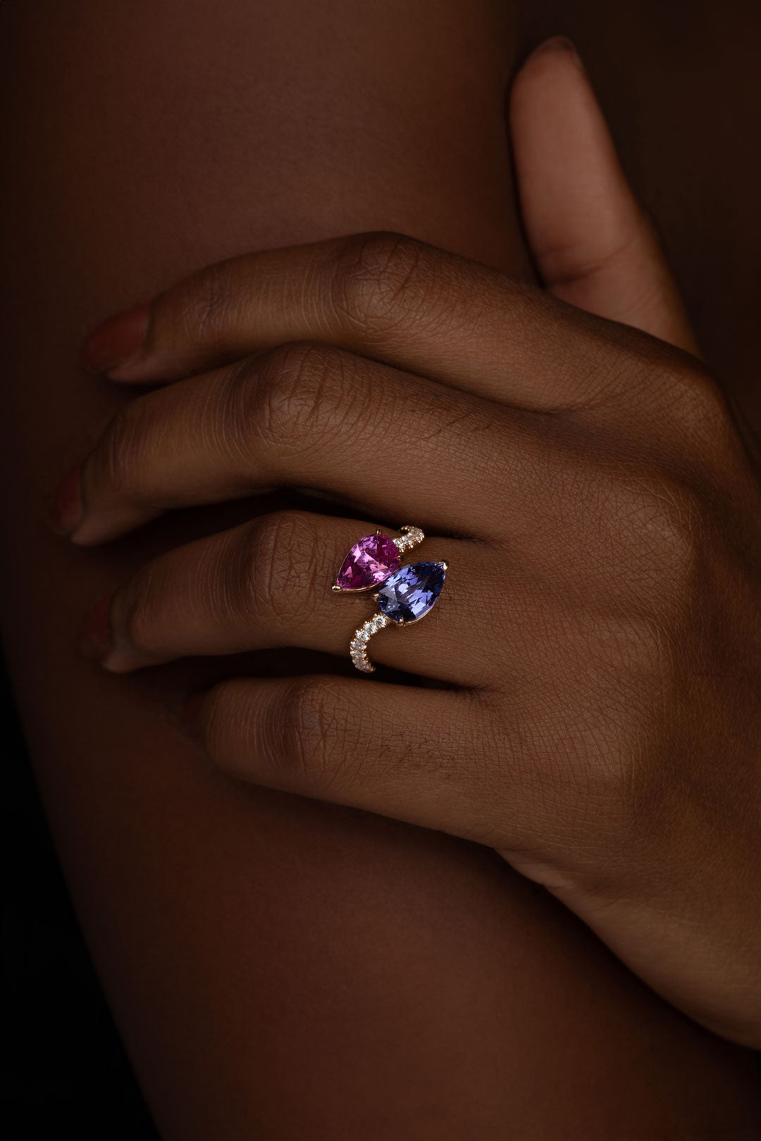 Toi et Moi Pink & Blue Sapphire Rose Gold Ring