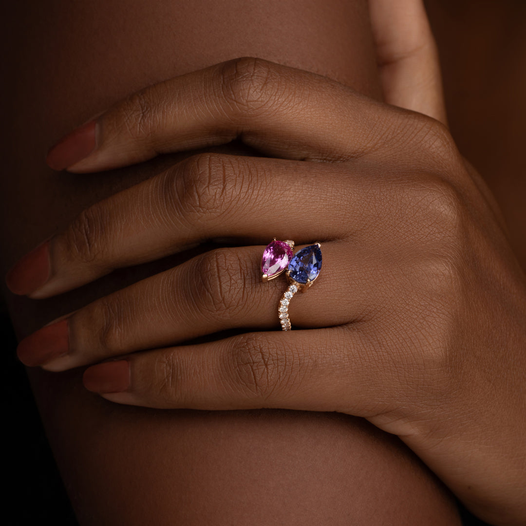 Toi et Moi Pink & Blue Sapphire Rose Gold Ring