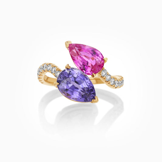 Toi et Moi Pink & Blue Sapphire Rose Gold Ring