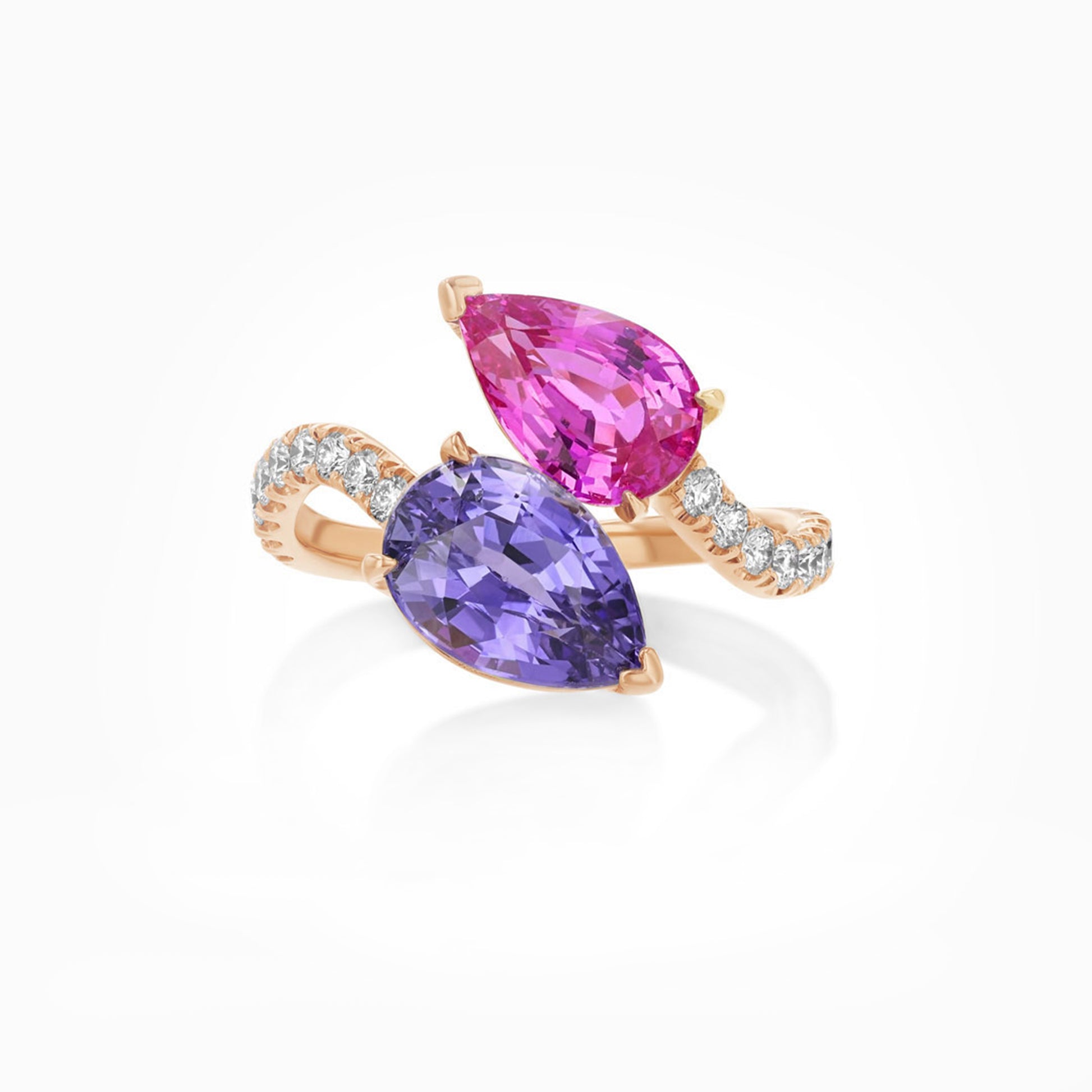 Toi et Moi Pink & Blue Sapphire Rose Gold Ring