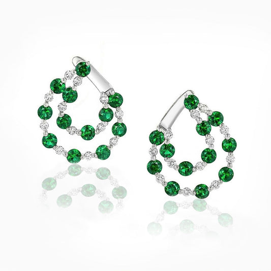 Tsavorite Garnet & DIamonds White Gold Earrings