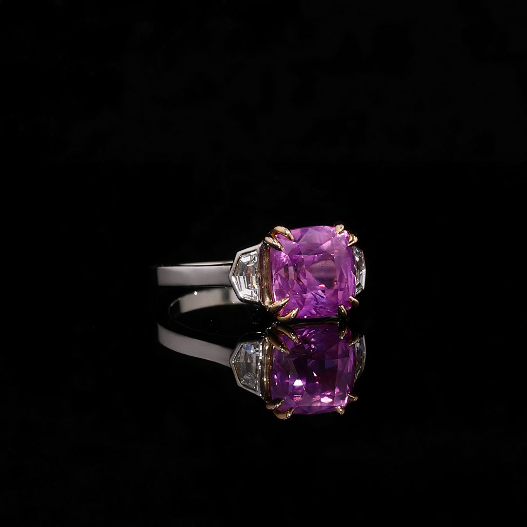 4.72ct Unheated Cushion Pink Sapphire & Diamonds White Gold Ring