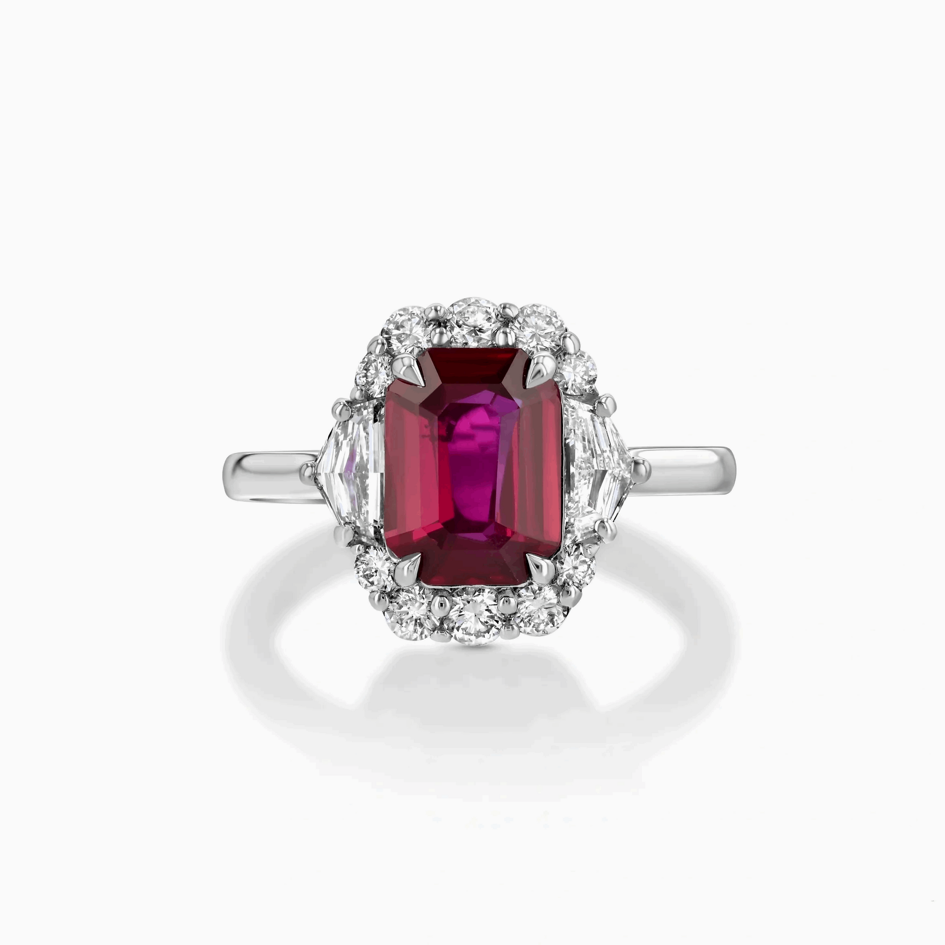 Unheated Mozambique Ruby & Diamond Platinum Ring on a white background
