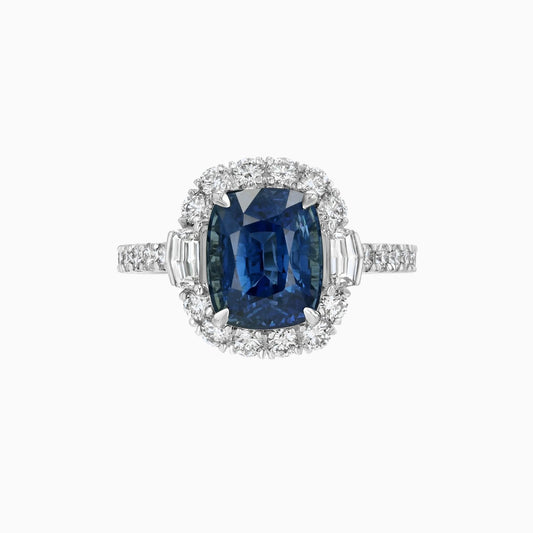 Unheated Blue Sapphire & Diamond Platinum Ring