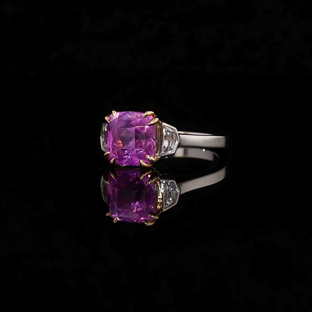 4.72ct Unheated Cushion Pink Sapphire & Diamonds White Gold Ring