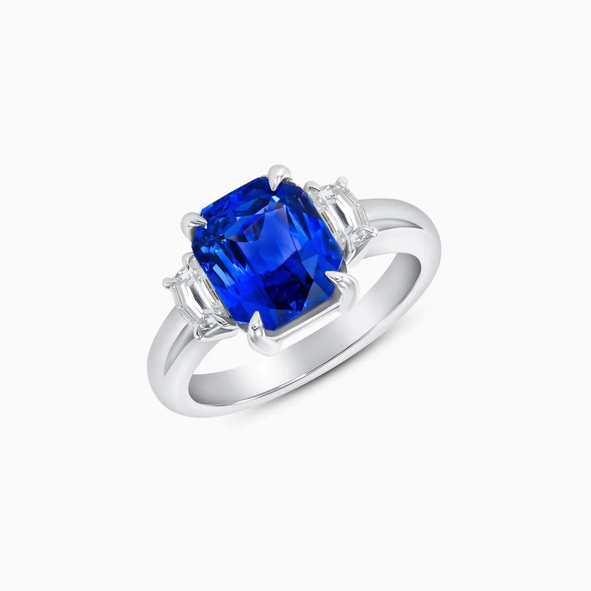 Untreated Sapphire & Diamonds Platinum Ring on a white background