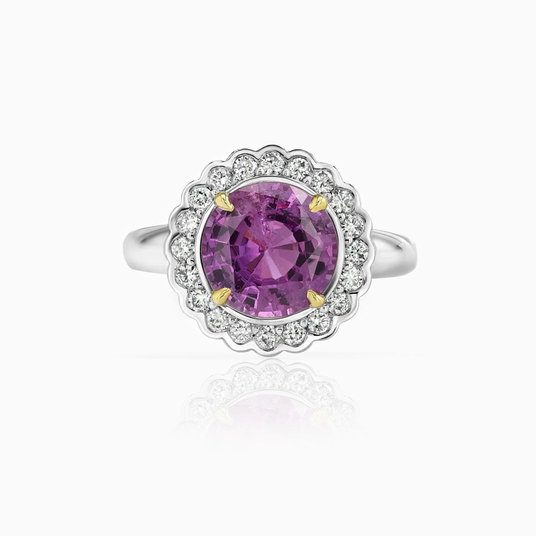 Untreated Pink Sapphire & Diamonds Platinum Ring