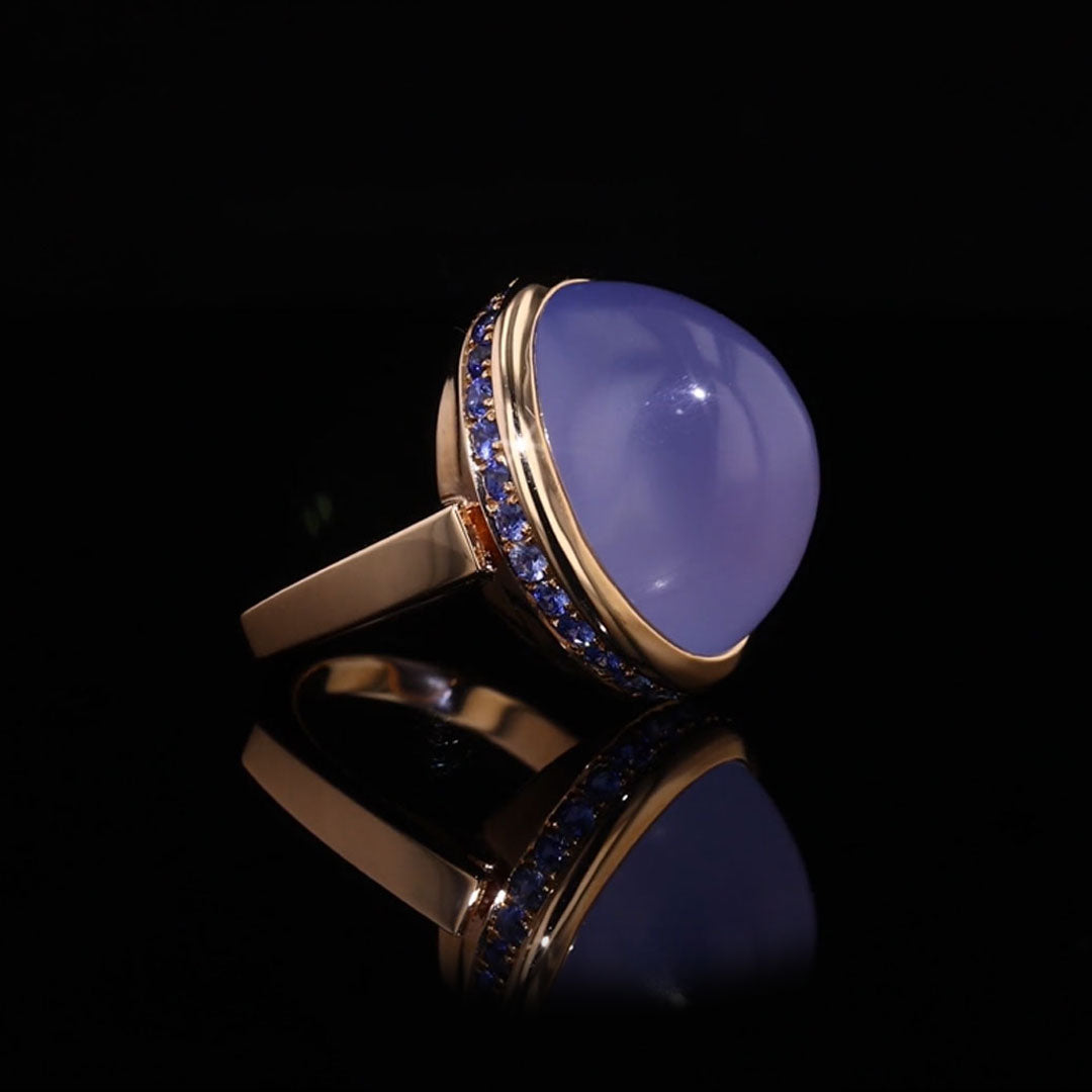 Blue Chalcedony & Sapphire Rose Gold Ring