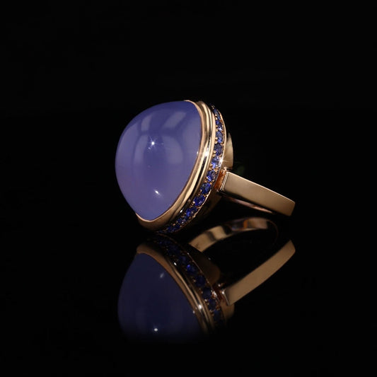 Blue Chalcedony & Sapphire Rose Gold Ring