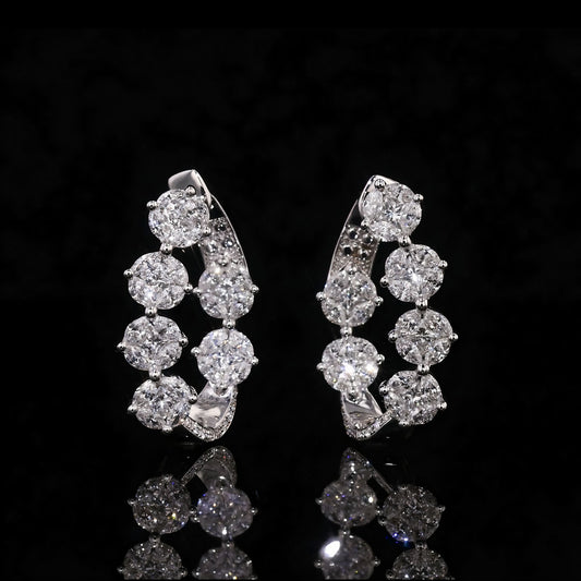 Pair of Illusion Set Diamond White Gold Hoop Earrings