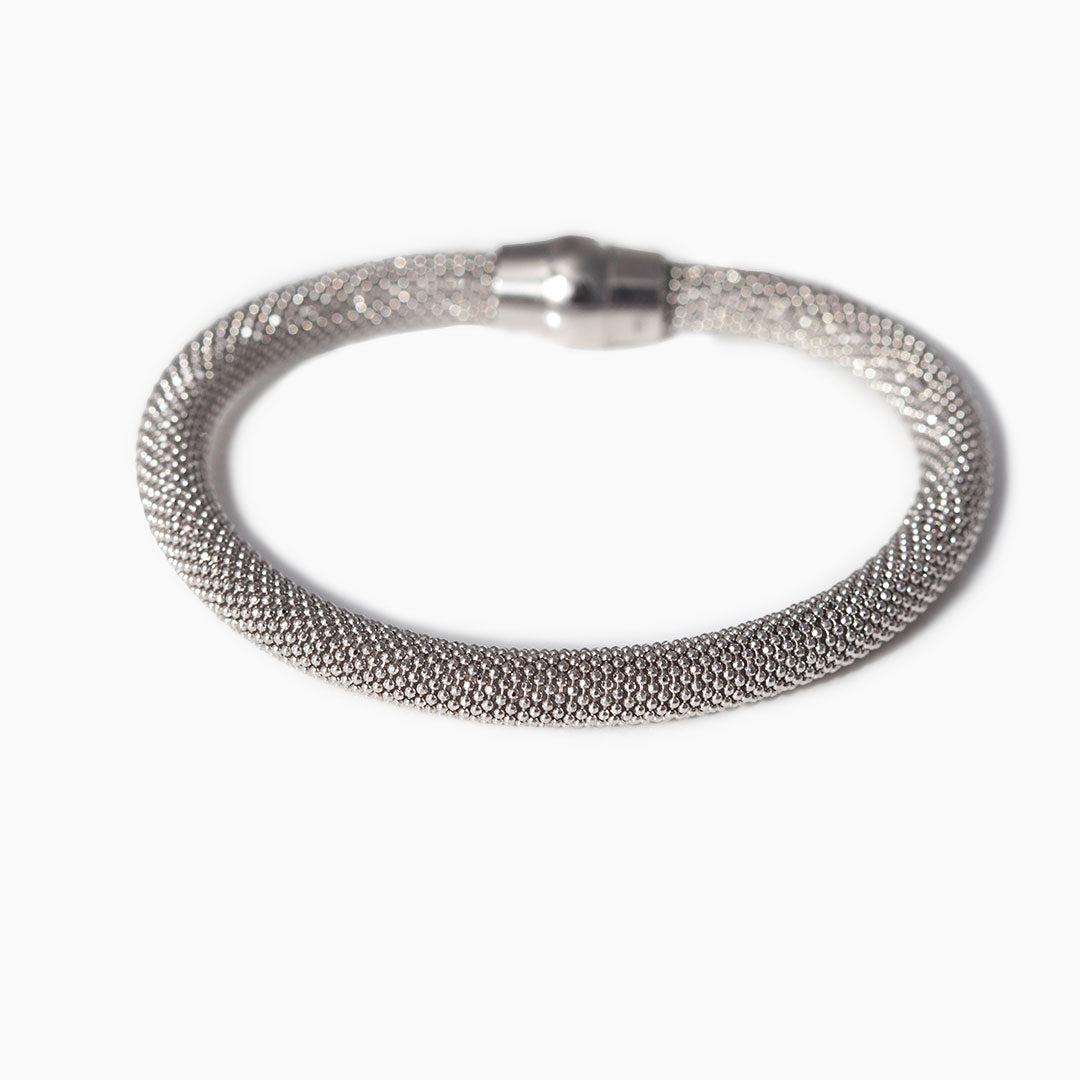 White Gold Plated Mesh Large Bracelet
