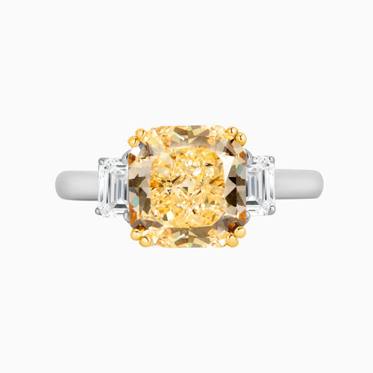 Yellow Diamond Platinum Engagement Ring on a white background