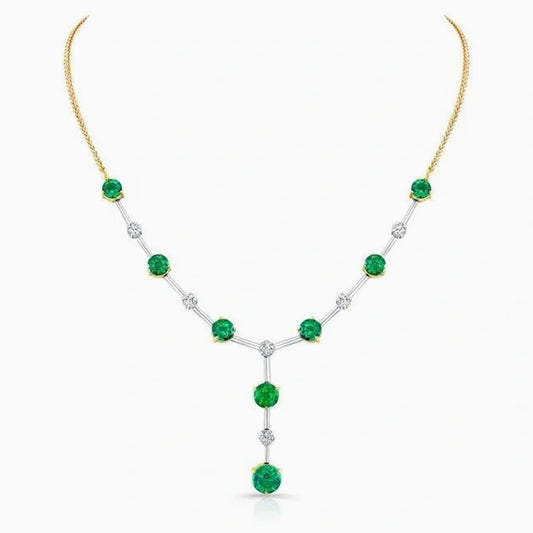 Zambian Emerald & Diamond Platinum Necklace on a white background